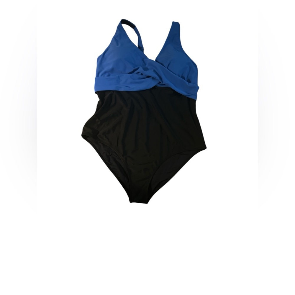 Blue and Black Women's One-Piece Swimsuit